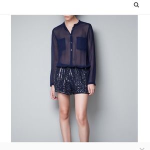 Zara Trafaluc Blue Sequin Romper